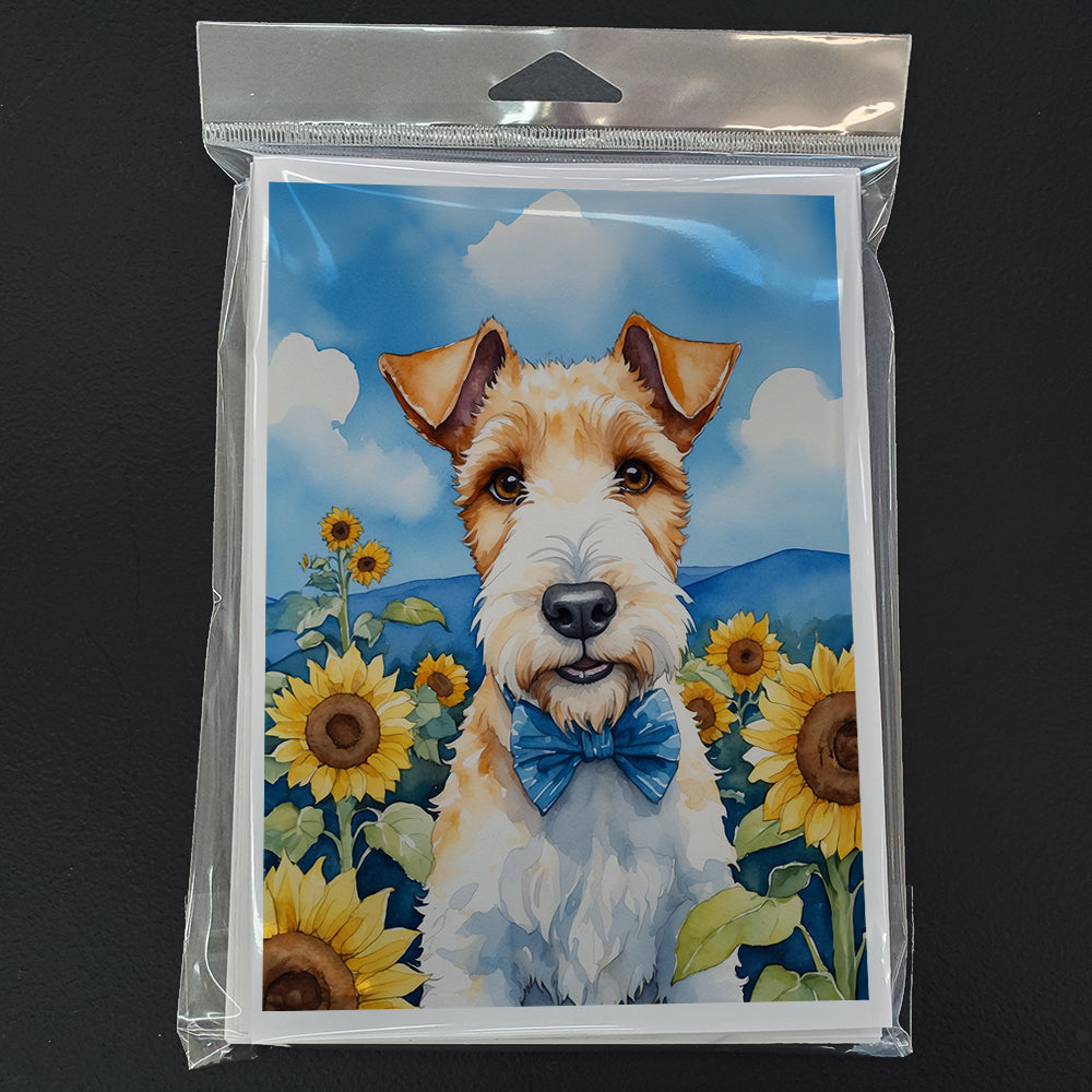 Fox Terrier in Sunflowers Greeting Cards Pack of 8 Blank Cards with Envelopes Whimsical A7 Size 5x7
