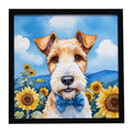 Fox Terrier in Sunflowers Framed Metal Print Bathroom, Kitchen, Office, Home Decor Wall Art Ready to Hang, Square, 8X8