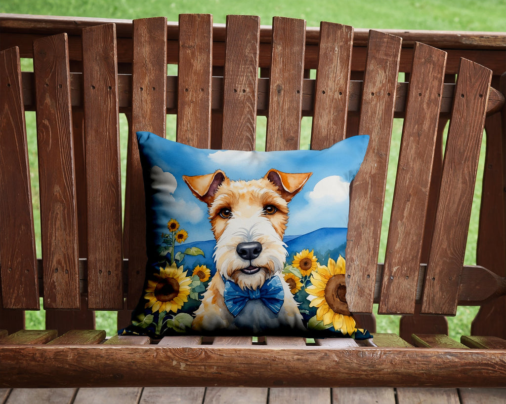 Fox Terrier in Sunflowers Decorative Throw Pillow 14x14 Indoor Outdoor Accent Cushion, Fabric Cover with Insert for Sofa, Bed, Porch & Living Room