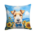 Fox Terrier in Sunflowers Decorative Throw Pillow 18x18 Indoor Outdoor Accent Cushion, Fabric Cover with Insert for Sofa, Bed, Porch & Living Room