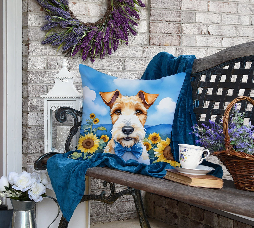Fox Terrier in Sunflowers Decorative Throw Pillow 18x18 Indoor Outdoor Accent Cushion, Fabric Cover with Insert for Sofa, Bed, Porch & Living Room
