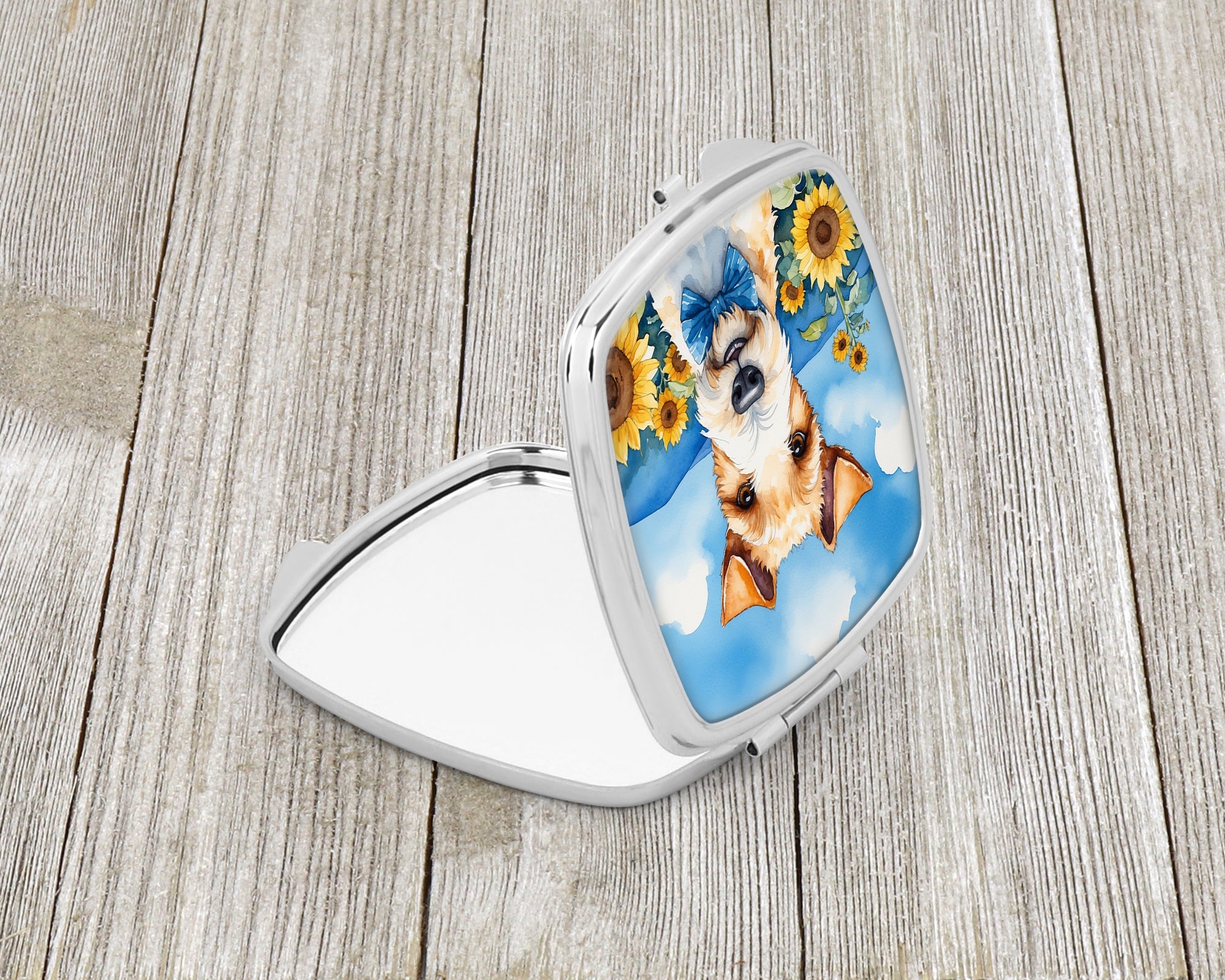 Fox Terrier in Sunflowers Compact Mirror Decorative Travel Makeup Mirror for Women Girls Gifts Pocket Makeup Mirror Folding Handheld
