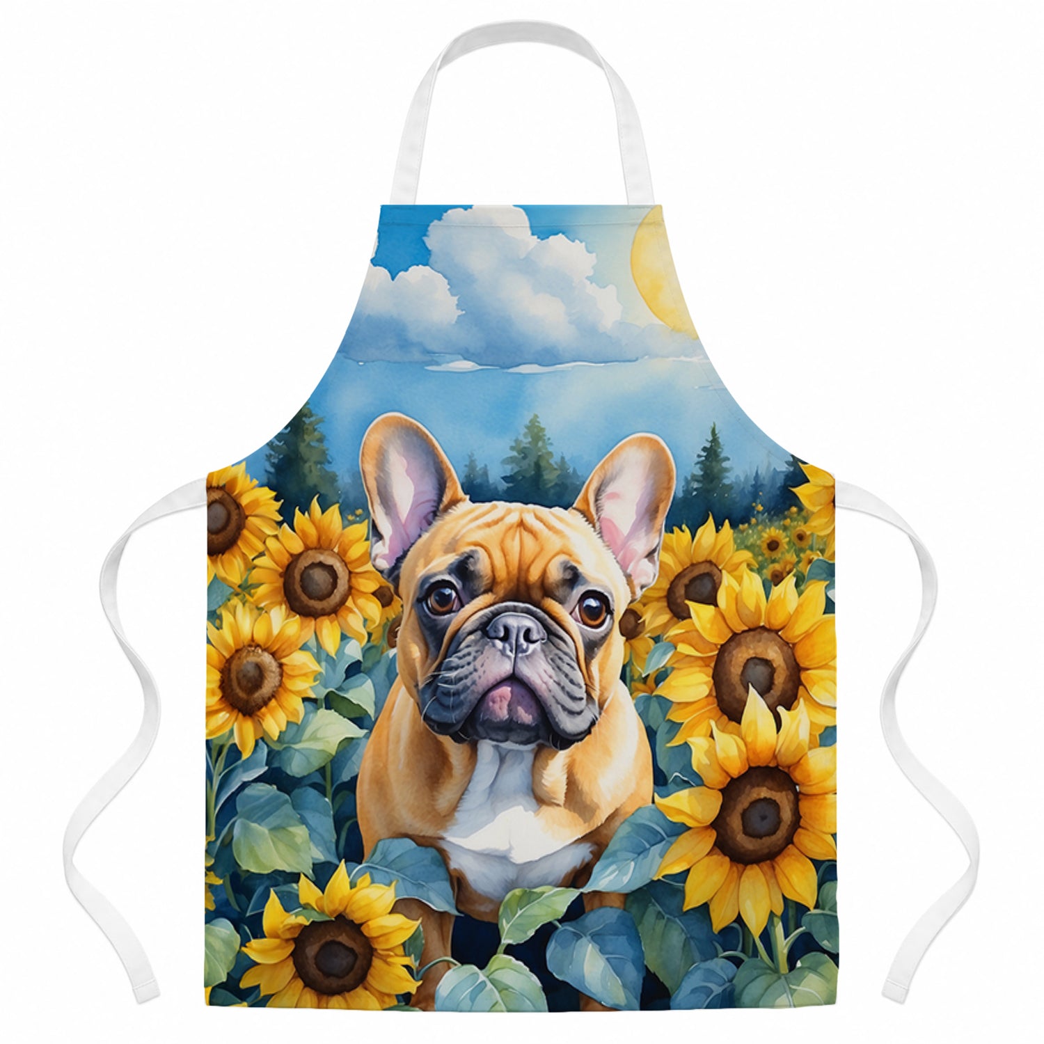 French Bulldog in Sunflowers Apron Cooking Kitchen Server Baking Crafts Gardening for Adult Women Men, Unisex, Large, Multicolor