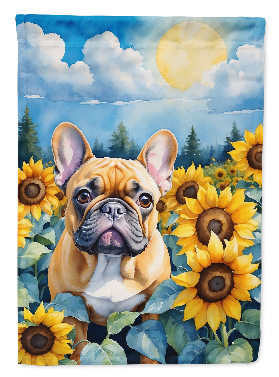 French Bulldog in Sunflowers House Flag 28x40 Porch Sleeve Pole Decorative Outside Yard Banner Artwork Wall Hanging, Polyester