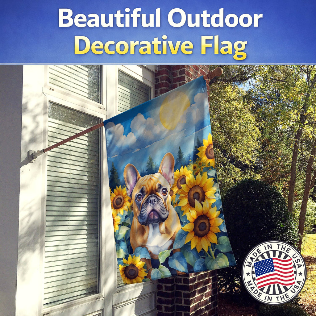 French Bulldog in Sunflowers House Flag 28x40 Porch Sleeve Pole Decorative Outside Yard Banner Artwork Wall Hanging, Polyester