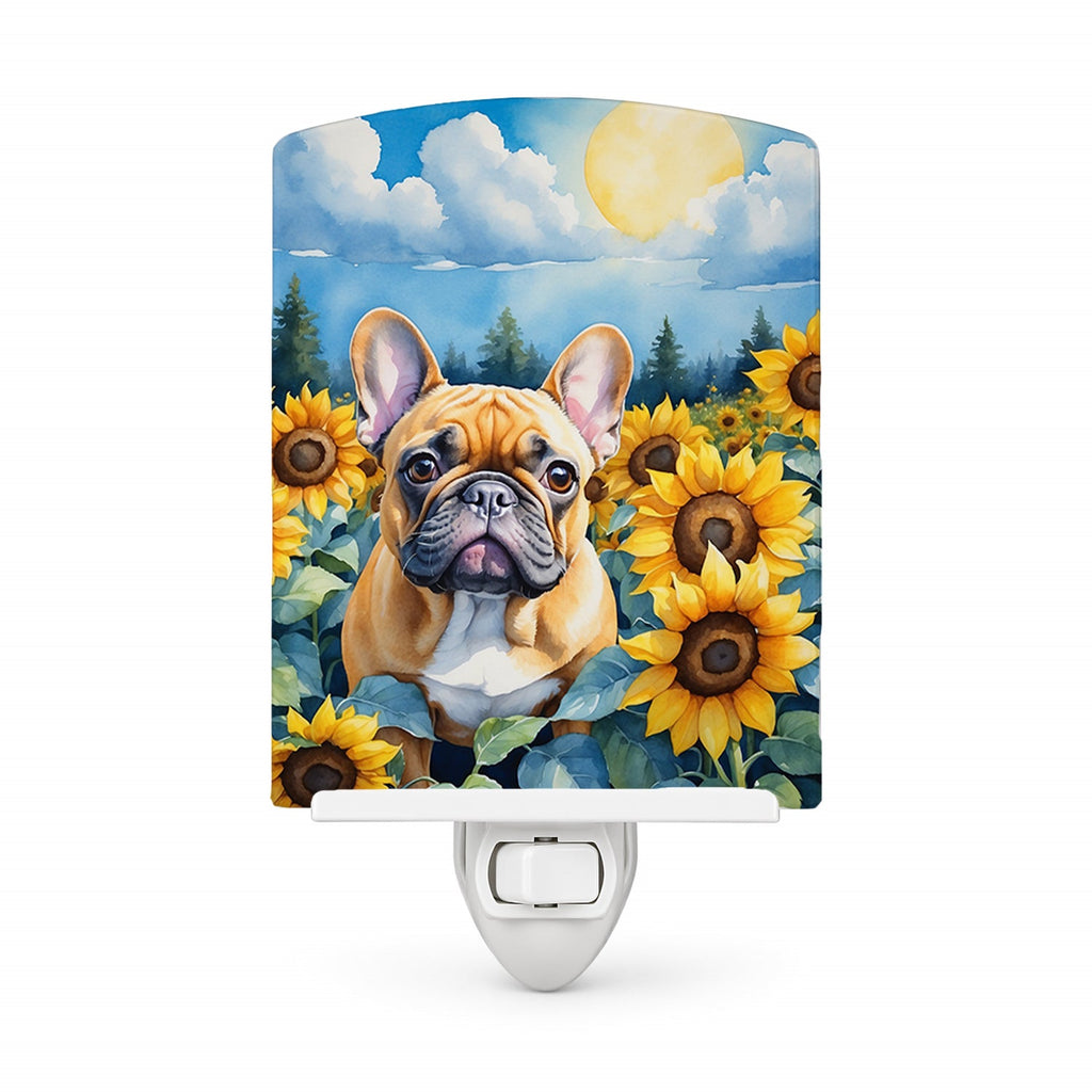 French Bulldog in Sunflowers Ceramic Night Light Compact, UL-Certified, Ideal for Bedroom, Bathroom, Nursery, Hallway, Kitchen, 6x4x3, Multicolor