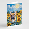 French Bulldog in Sunflowers Greeting Cards Pack of 8 Blank Cards with Envelopes Whimsical A7 Size 5x7