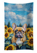 French Bulldog in Sunflowers Kitchen Towel Velour Plush Front and Cotton Loop Back Machine Washable
