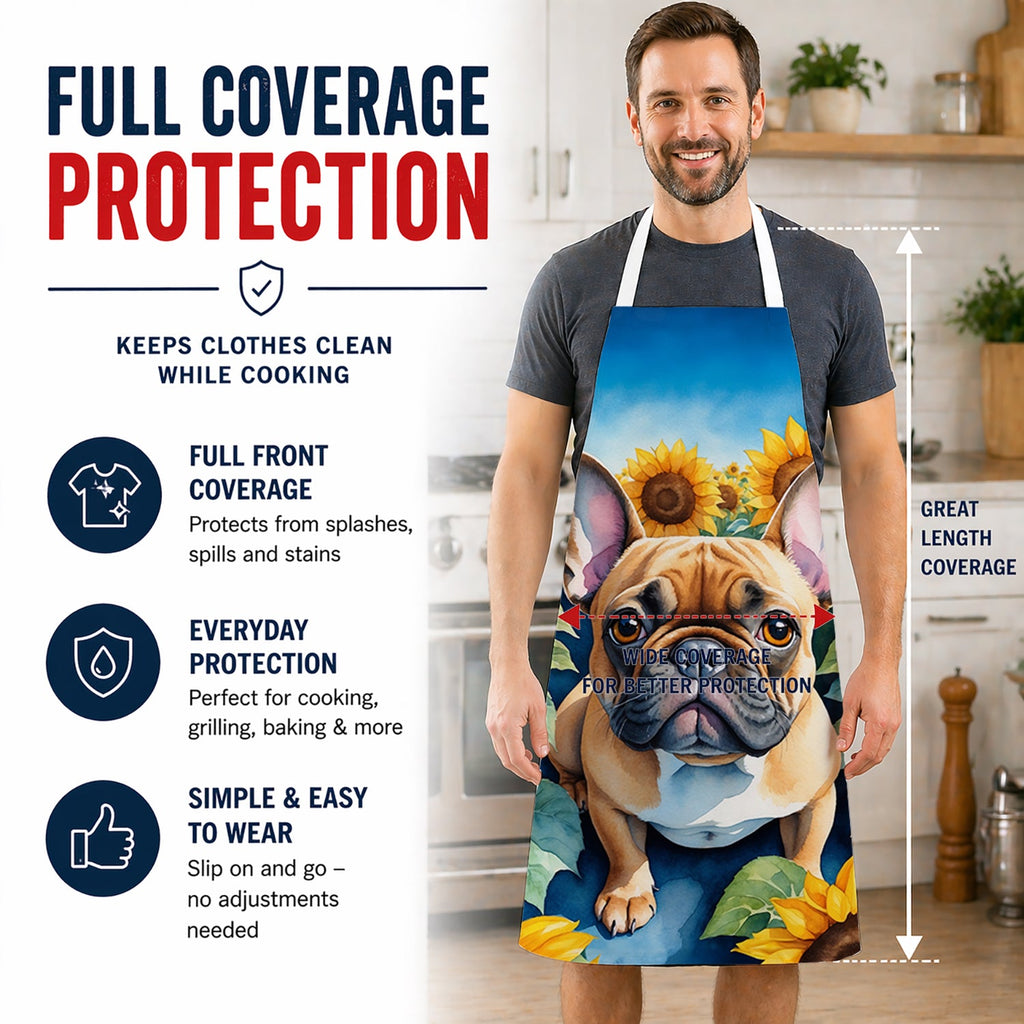 French Bulldog in Sunflowers Apron Cooking Kitchen Server Baking Crafts Gardening for Adult Women Men, Unisex, Large, Multicolor