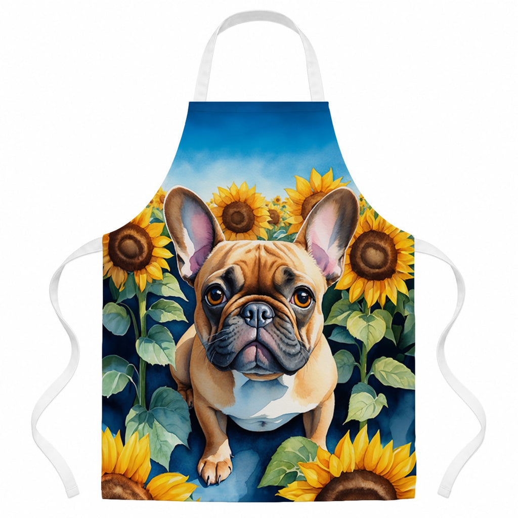 French Bulldog in Sunflowers Apron Cooking Kitchen Server Baking Crafts Gardening for Adult Women Men, Unisex, Large, Multicolor