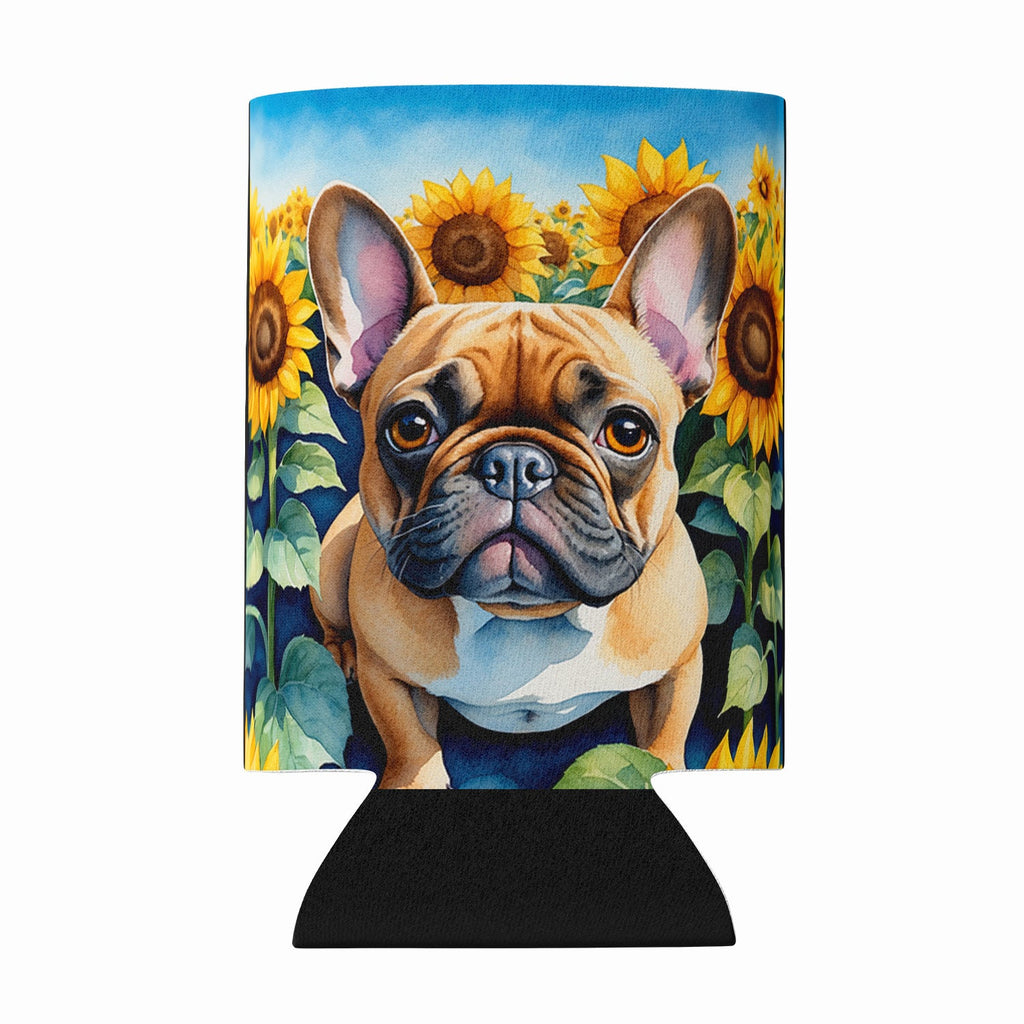 French Bulldog in Sunflowers Can or Bottle Hugger Cooler Sleeve for Standard 12 oz Cans, Insulated Foam Beer & Soda Can Hugger Reusable