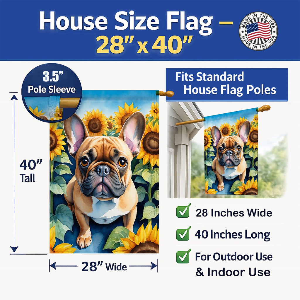 French Bulldog in Sunflowers House Flag 28x40 Porch Sleeve Pole Decorative Outside Yard Banner Artwork Wall Hanging, Polyester