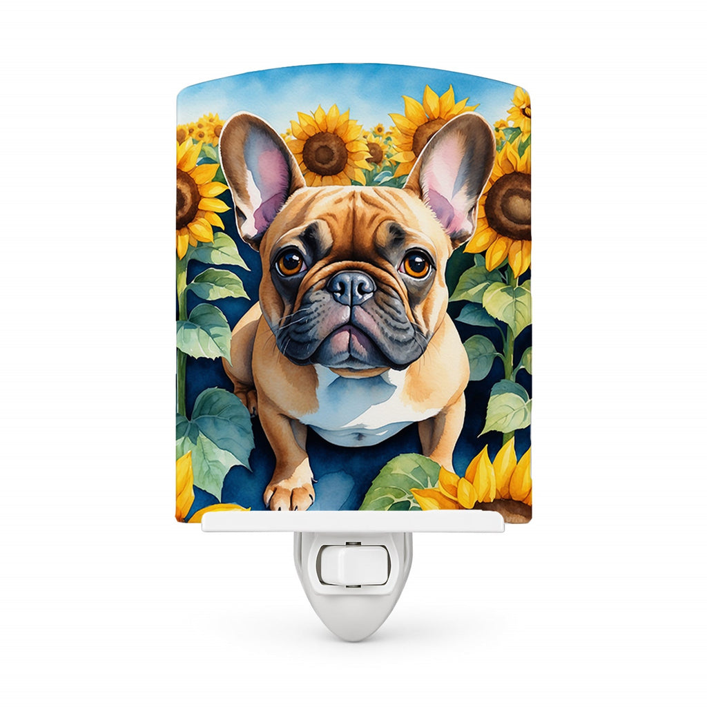 French Bulldog in Sunflowers Ceramic Night Light Compact, UL-Certified, Ideal for Bedroom, Bathroom, Nursery, Hallway, Kitchen, 6x4x3, Multicolor