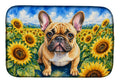 French Bulldog in Sunflowers Dish Drying Mat Absorbent Dish Drying Mat Pad for Kitchen Counter Dish Drainer Mat for Countertop, 14 x 21", Multicolor