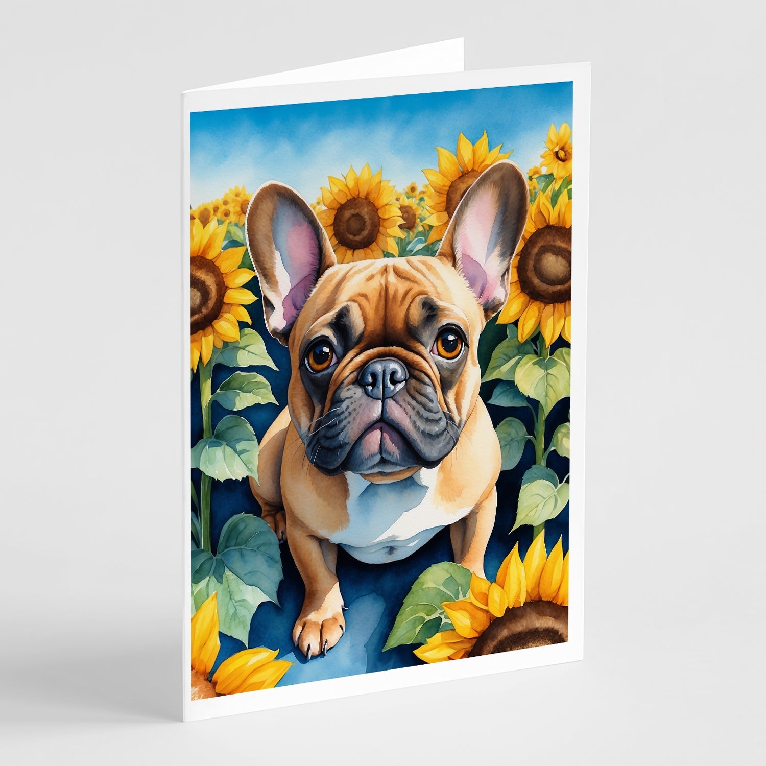 French Bulldog in Sunflowers Greeting Cards Pack of 8 Blank Cards with Envelopes Whimsical A7 Size 5x7