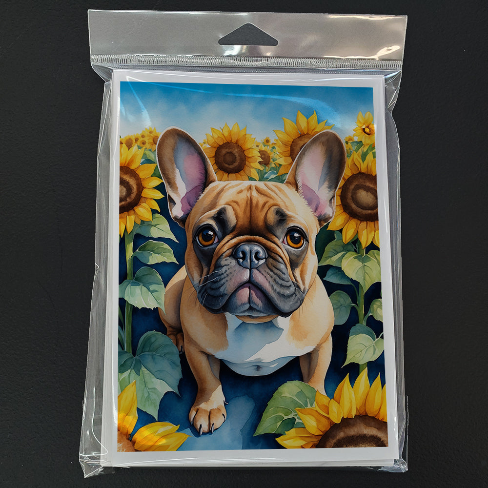 French Bulldog in Sunflowers Greeting Cards Pack of 8 Blank Cards with Envelopes Whimsical A7 Size 5x7