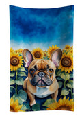 French Bulldog in Sunflowers Kitchen Towel Velour Plush Front and Cotton Loop Back Machine Washable