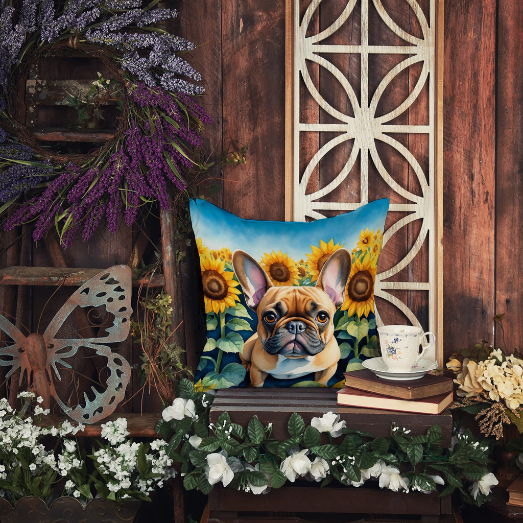 French Bulldog in Sunflowers Decorative Throw Pillow 18x18 Indoor Outdoor Accent Cushion, Fabric Cover with Insert for Sofa, Bed, Porch & Living Room