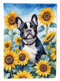 French Bulldog in Sunflowers House Flag 28x40 Porch Sleeve Pole Decorative Outside Yard Banner Artwork Wall Hanging, Polyester