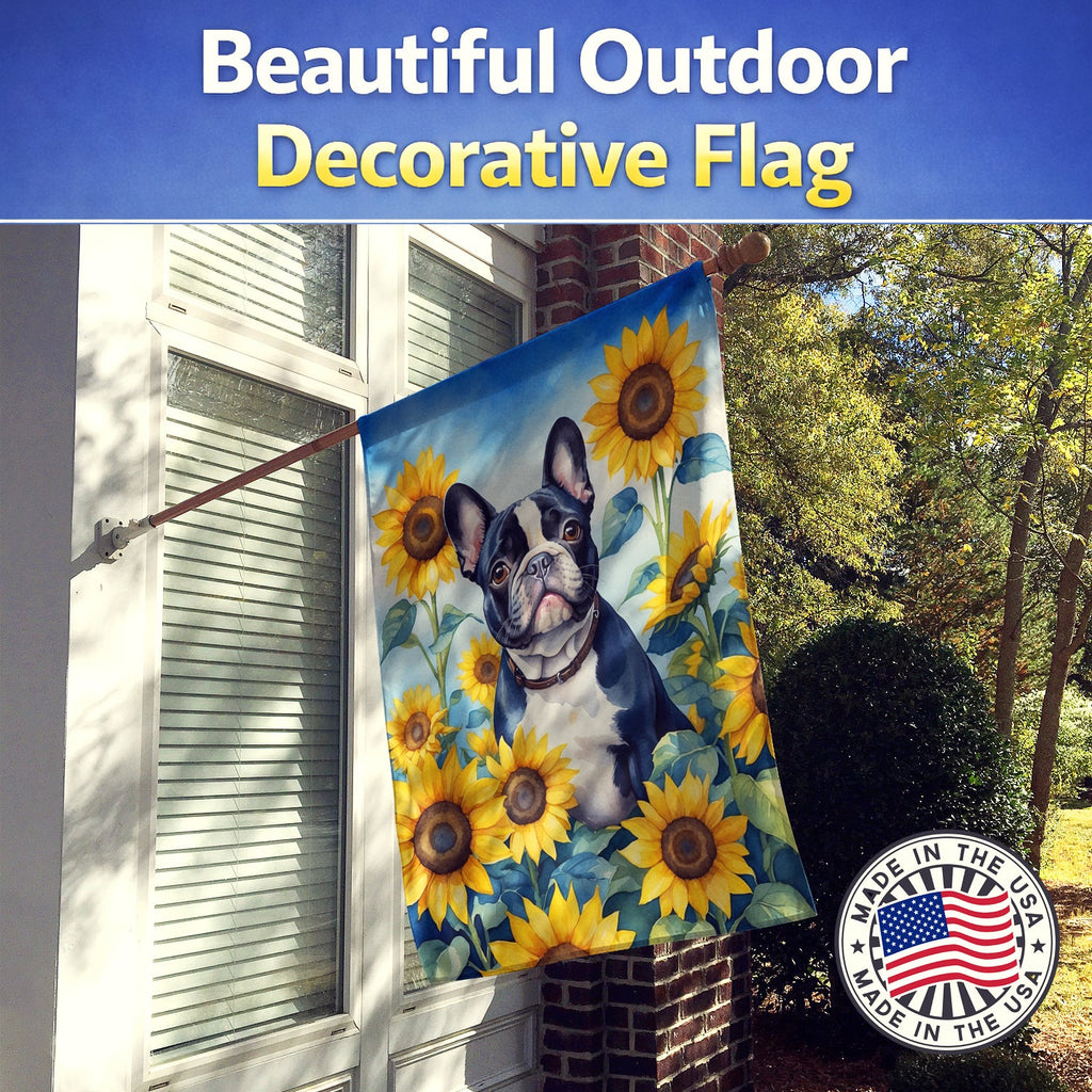 French Bulldog in Sunflowers House Flag 28x40 Porch Sleeve Pole Decorative Outside Yard Banner Artwork Wall Hanging, Polyester