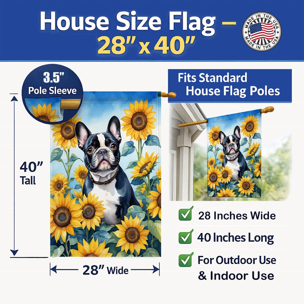 French Bulldog in Sunflowers House Flag 28x40 Porch Sleeve Pole Decorative Outside Yard Banner Artwork Wall Hanging, Polyester