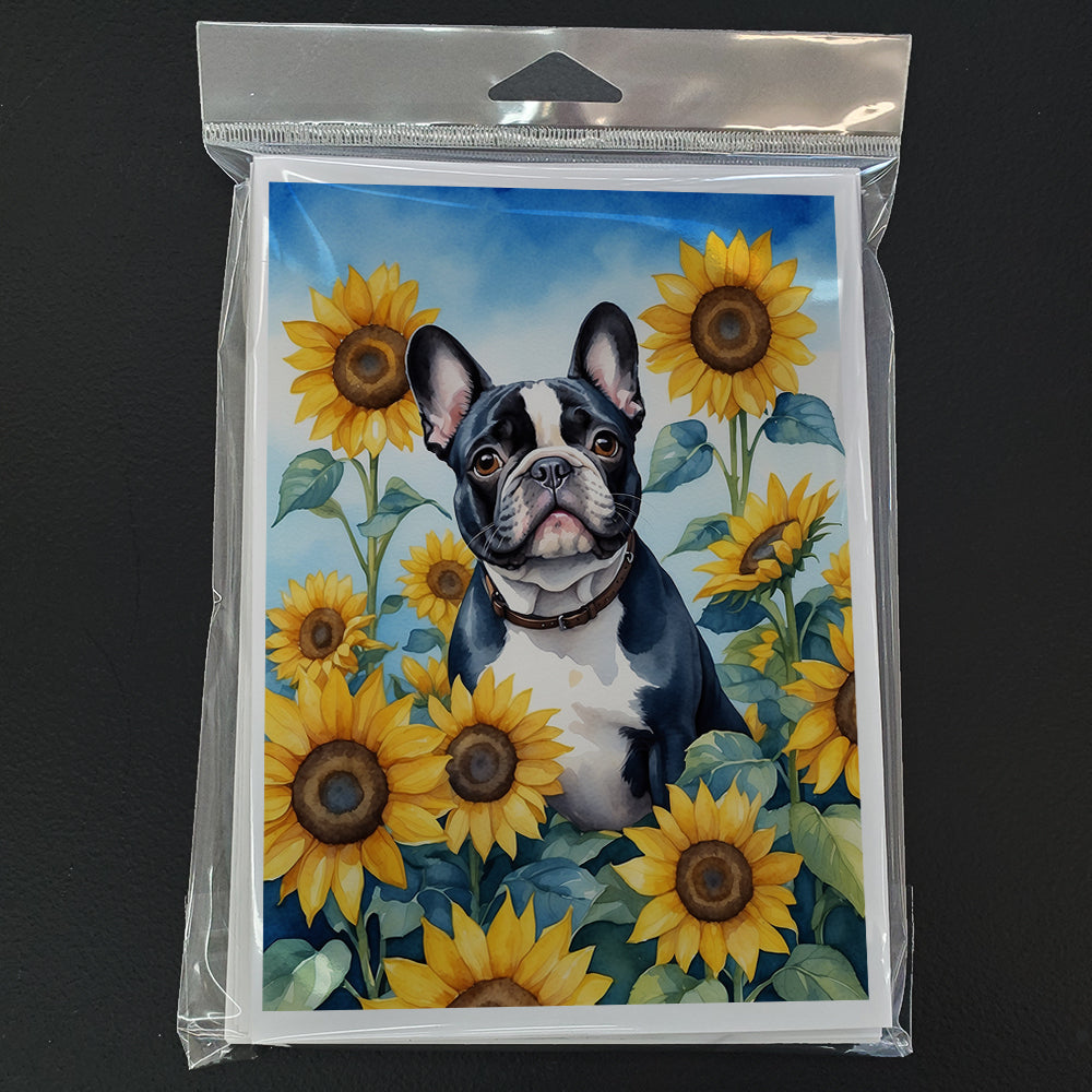 French Bulldog in Sunflowers Greeting Cards Pack of 8 Blank Cards with Envelopes Whimsical A7 Size 5x7