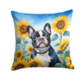 French Bulldog in Sunflowers Decorative Throw Pillow 18x18 Indoor Outdoor Accent Cushion, Fabric Cover with Insert for Sofa, Bed, Porch & Living Room