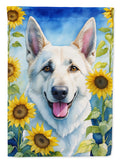 White German Shepherd in Sunflowers House Flag 28x40 Porch Sleeve Pole Decorative Outside Yard Banner Artwork Wall Hanging, Polyester