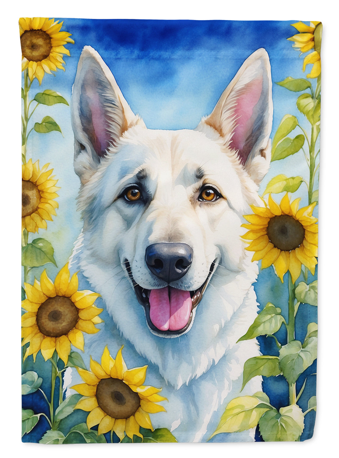 White German Shepherd in Sunflowers House Flag 28x40 Porch Sleeve Pole Decorative Outside Yard Banner Artwork Wall Hanging, Polyester