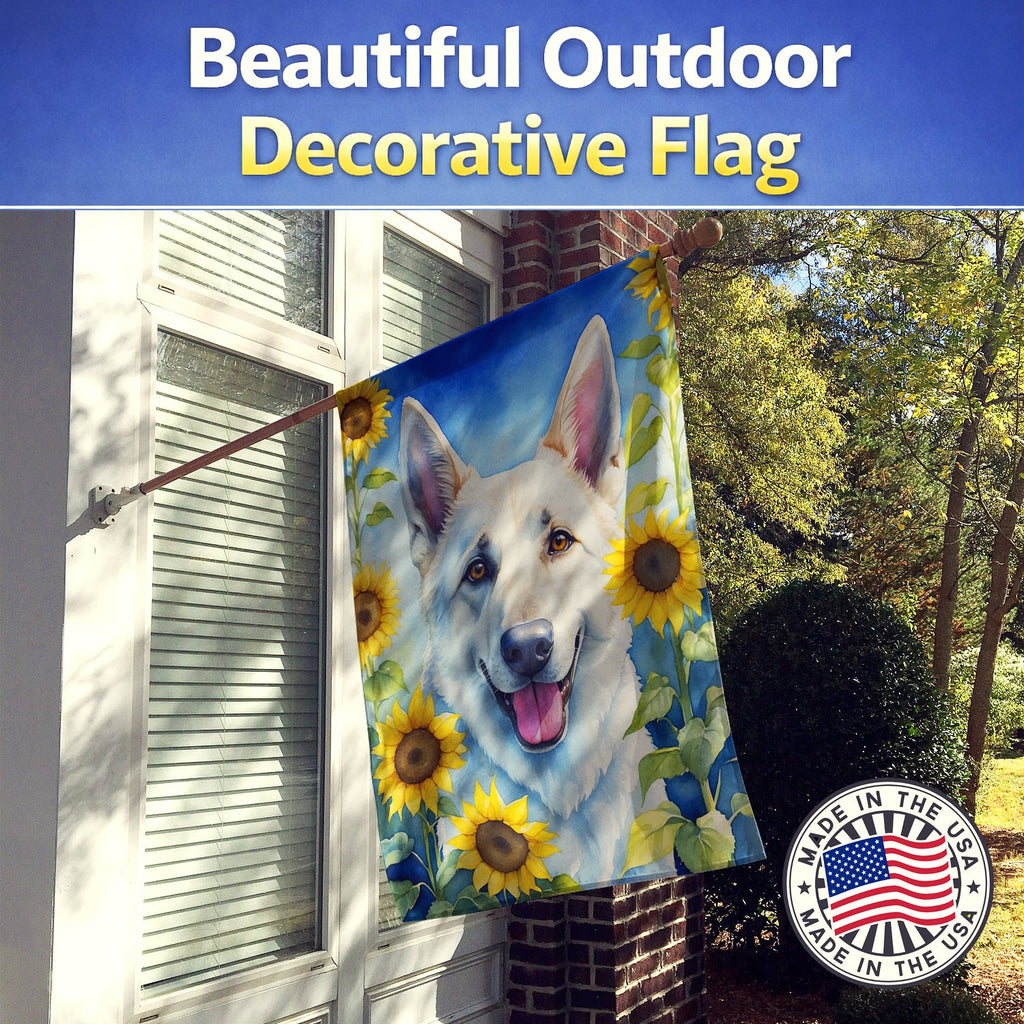 White German Shepherd in Sunflowers House Flag 28x40 Porch Sleeve Pole Decorative Outside Yard Banner Artwork Wall Hanging, Polyester