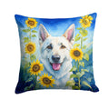 White German Shepherd in Sunflowers Decorative Throw Pillow 14x14 Indoor Outdoor Accent Cushion, Fabric Cover with Insert for Sofa, Bed, Porch & Living Room