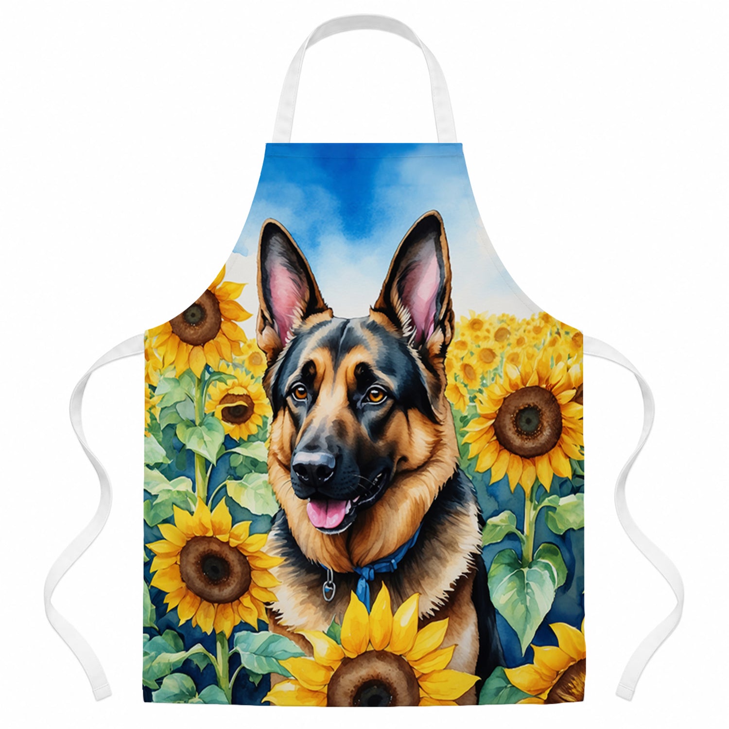 German Shepherd in Sunflowers Apron Cooking Kitchen Server Baking Crafts Gardening for Adult Women Men, Unisex, Large, Multicolor