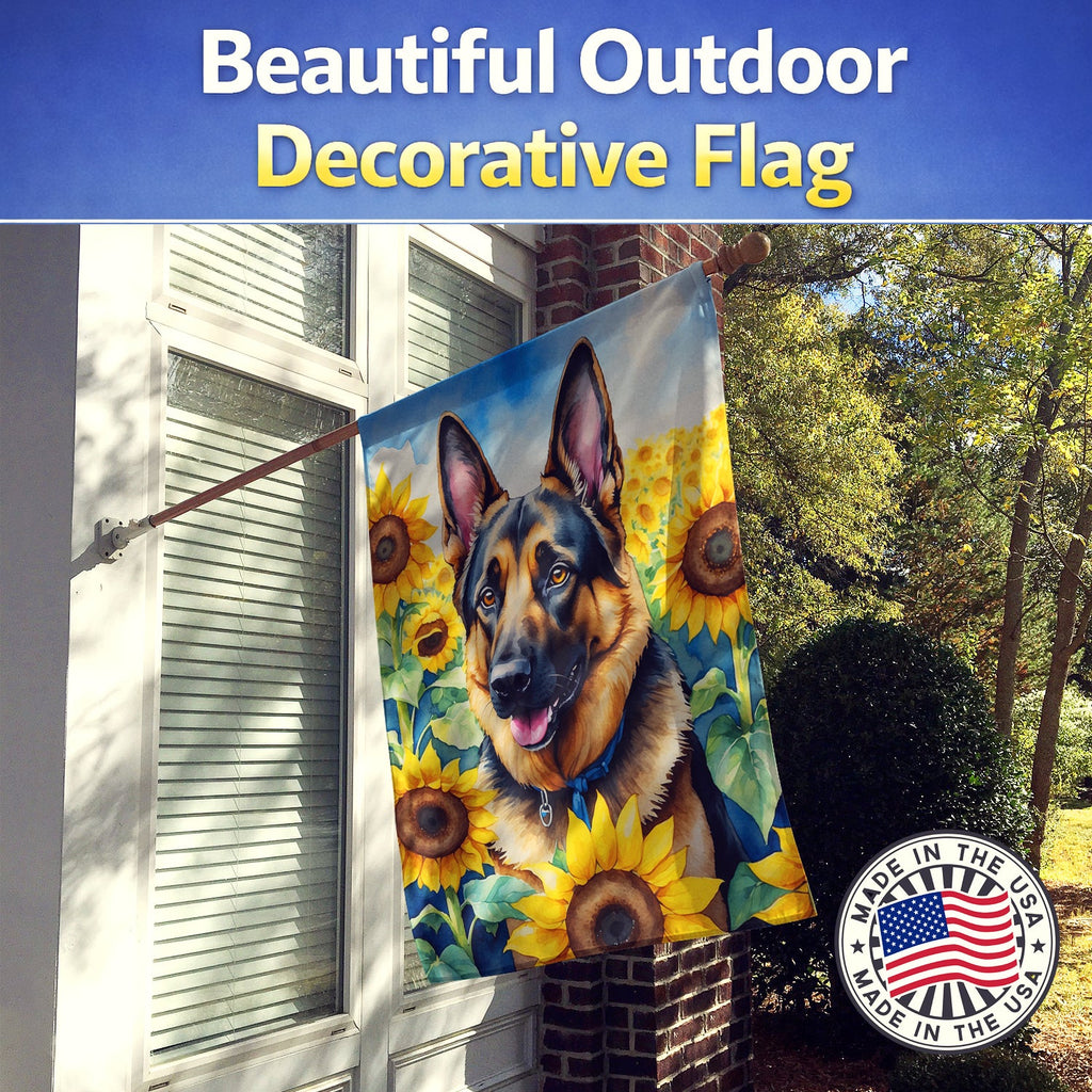 German Shepherd in Sunflowers House Flag 28x40 Porch Sleeve Pole Decorative Outside Yard Banner Artwork Wall Hanging, Polyester