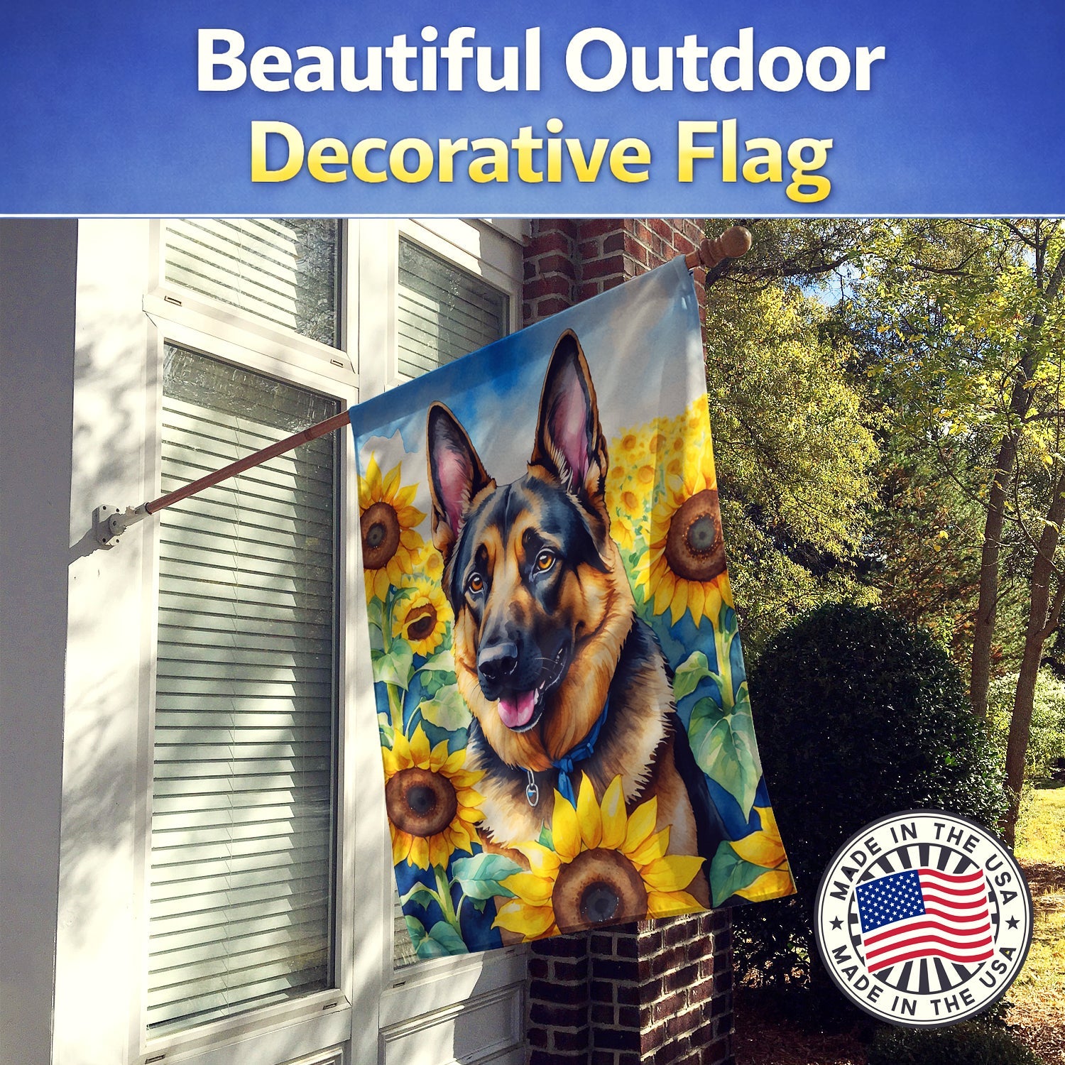 German Shepherd in Sunflowers House Flag 28x40 Porch Sleeve Pole Decorative Outside Yard Banner Artwork Wall Hanging, Polyester