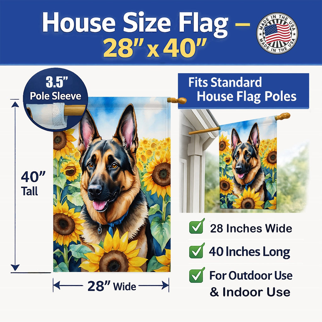 German Shepherd in Sunflowers House Flag 28x40 Porch Sleeve Pole Decorative Outside Yard Banner Artwork Wall Hanging, Polyester