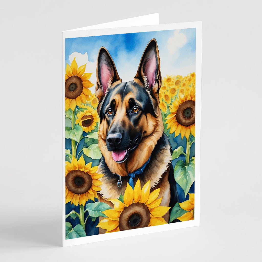 German Shepherd in Sunflowers Greeting Cards Pack of 8 Blank Cards with Envelopes Whimsical A7 Size 5x7