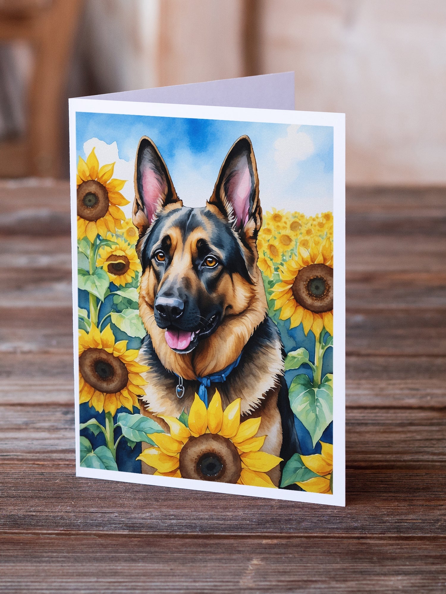 German Shepherd in Sunflowers Greeting Cards Pack of 8 Blank Cards with Envelopes Whimsical A7 Size 5x7