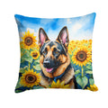 German Shepherd in Sunflowers Decorative Throw Pillow 14x14 Indoor Outdoor Accent Cushion, Fabric Cover with Insert for Sofa, Bed, Porch & Living Room