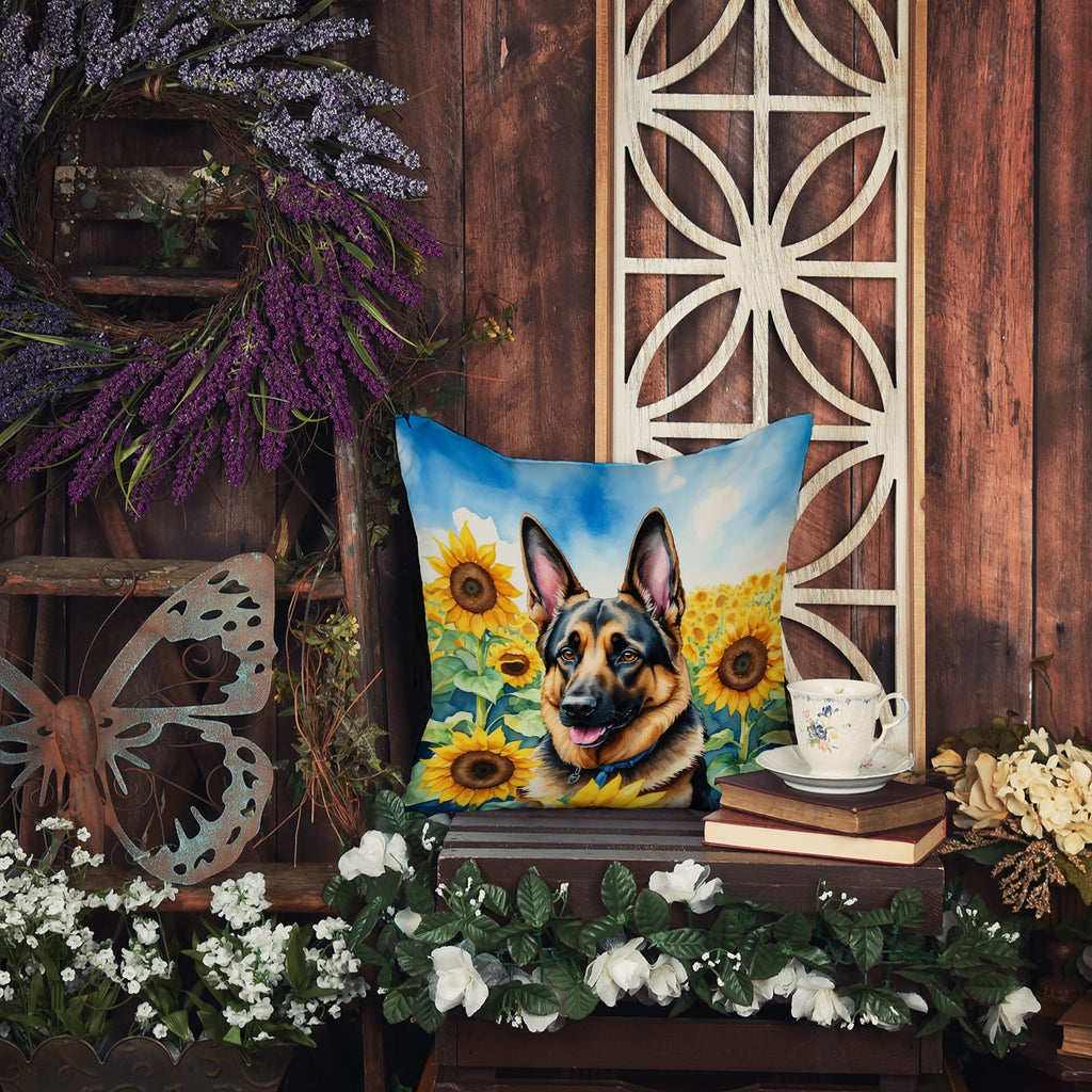 German Shepherd in Sunflowers Decorative Throw Pillow 18x18 Indoor Outdoor Accent Cushion, Fabric Cover with Insert for Sofa, Bed, Porch & Living Room