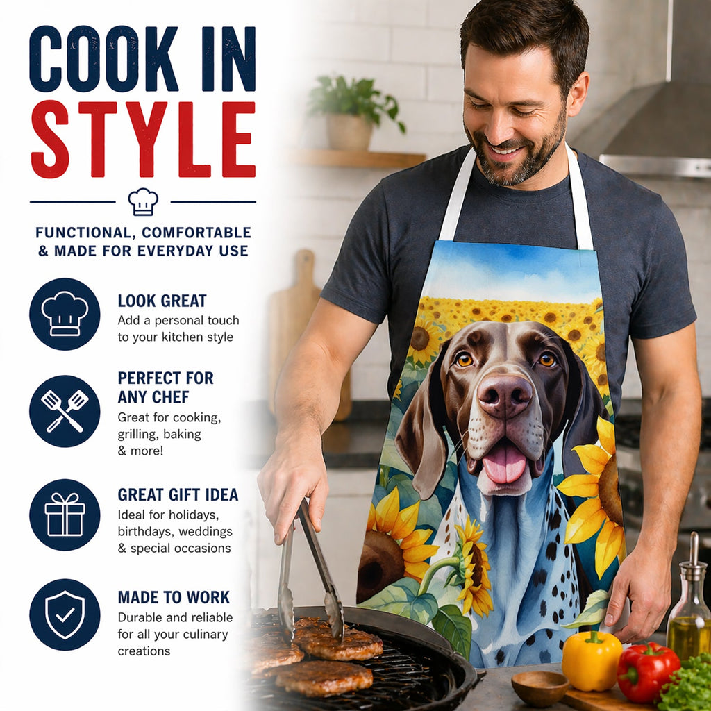 German Shorthaired Pointer in Sunflowers Apron Cooking Kitchen Server Baking Crafts Gardening for Adult Women Men, Unisex, Large, Multicolor