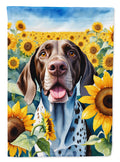 German Shorthaired Pointer in Sunflowers House Flag 28x40 Porch Sleeve Pole Decorative Outside Yard Banner Artwork Wall Hanging, Polyester