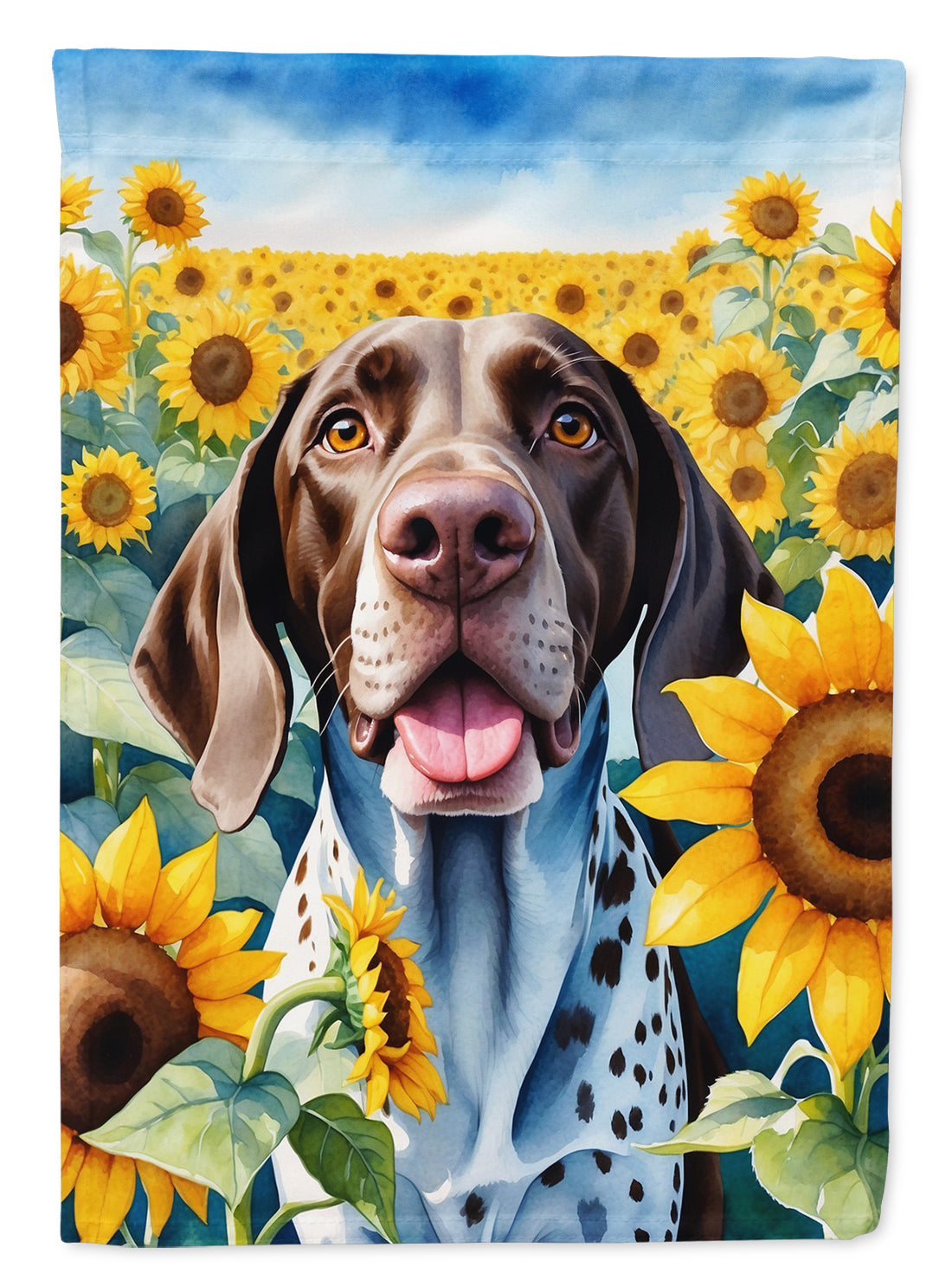 German Shorthaired Pointer in Sunflowers House Flag 28x40 Porch Sleeve Pole Decorative Outside Yard Banner Artwork Wall Hanging, Polyester