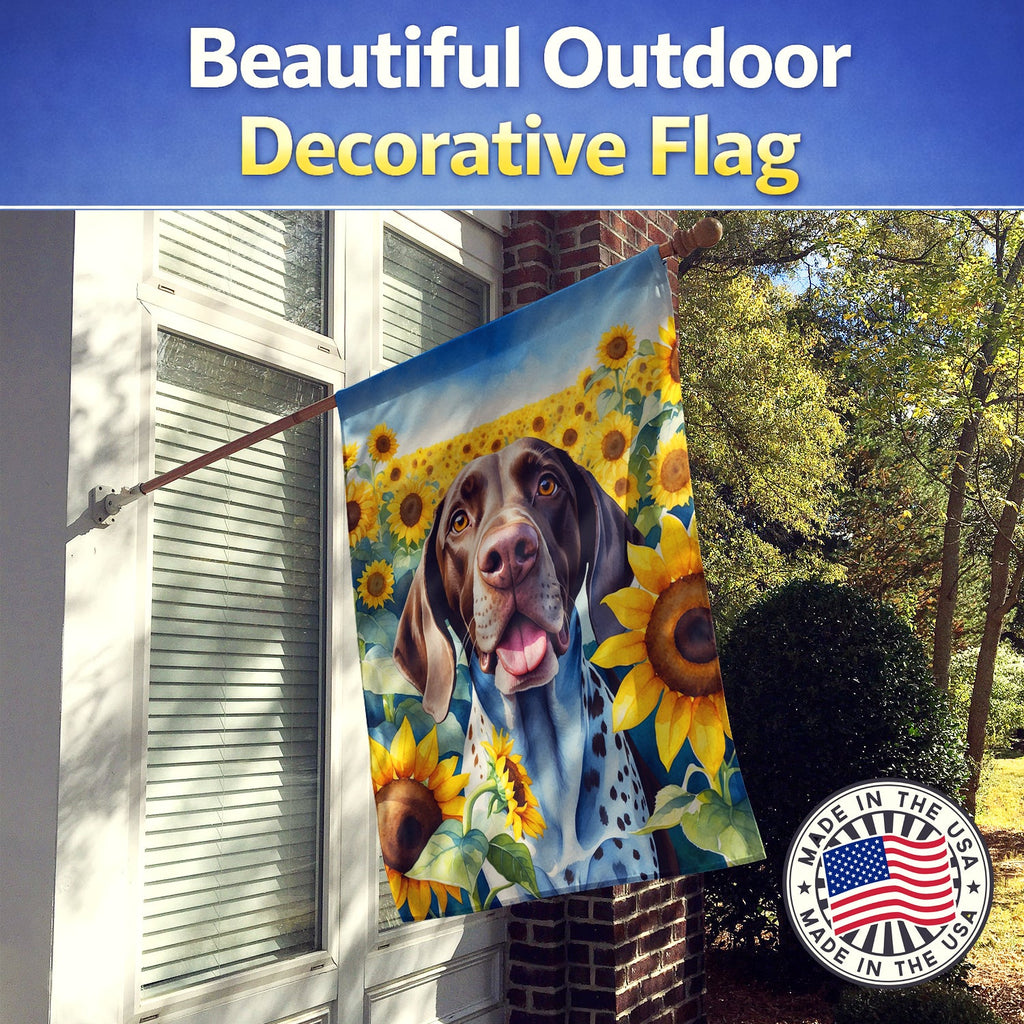 German Shorthaired Pointer in Sunflowers House Flag 28x40 Porch Sleeve Pole Decorative Outside Yard Banner Artwork Wall Hanging, Polyester