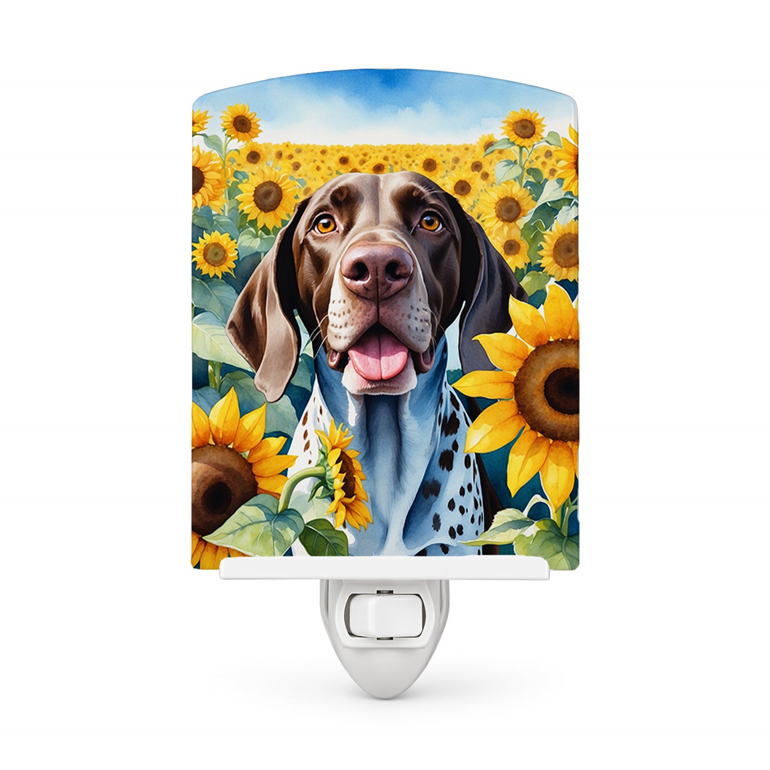 German Shorthaired Pointer in Sunflowers Ceramic Night Light Compact, UL-Certified, Ideal for Bedroom, Bathroom, Nursery, Hallway, Kitchen, 6x4x3, Multicolor
