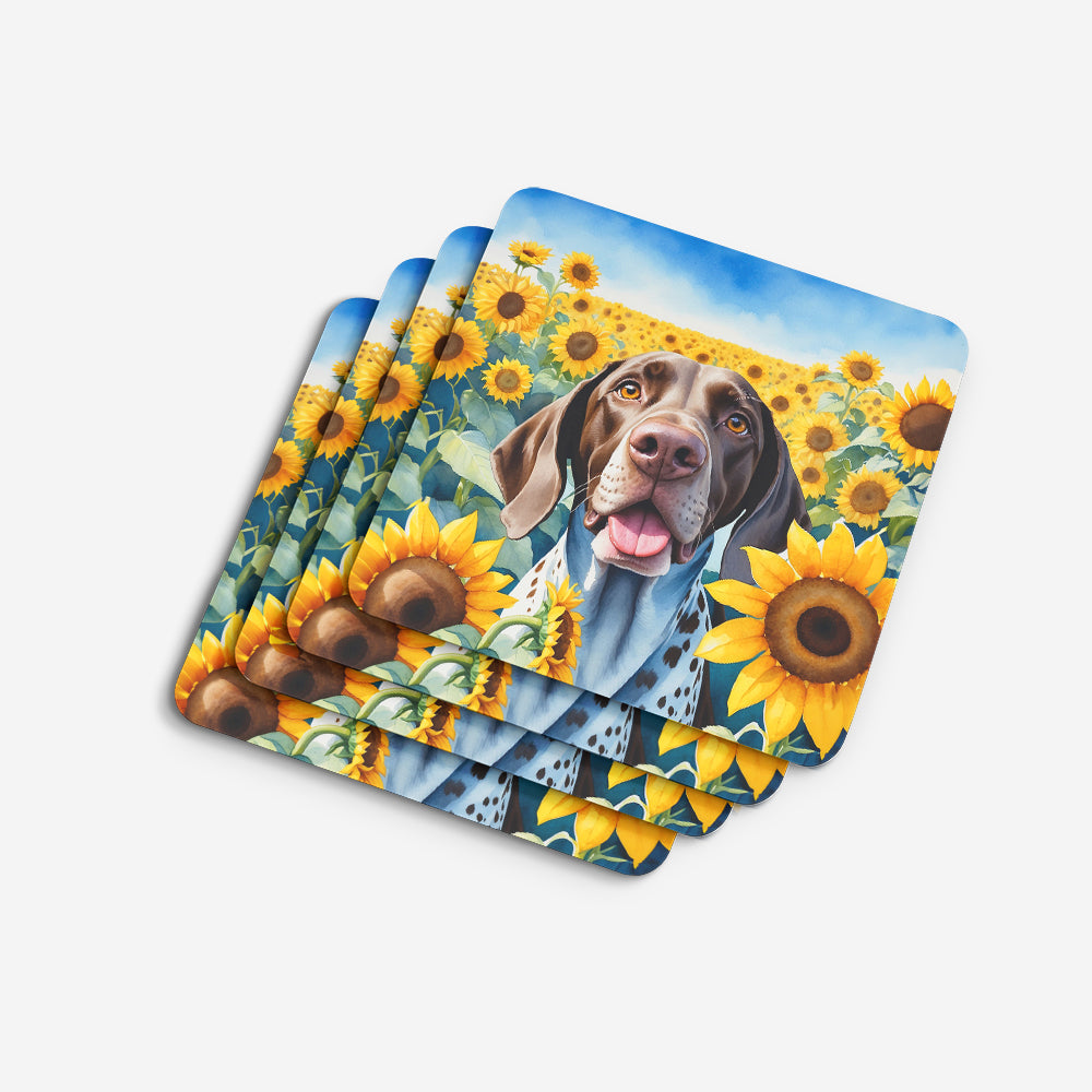 German Shorthaired Pointer in Sunflowers Foam Coasters Set of 4 Cup Coasters for Indoor Outdoor, Tabletop Protection, Anti Slip, Mouse pad Material