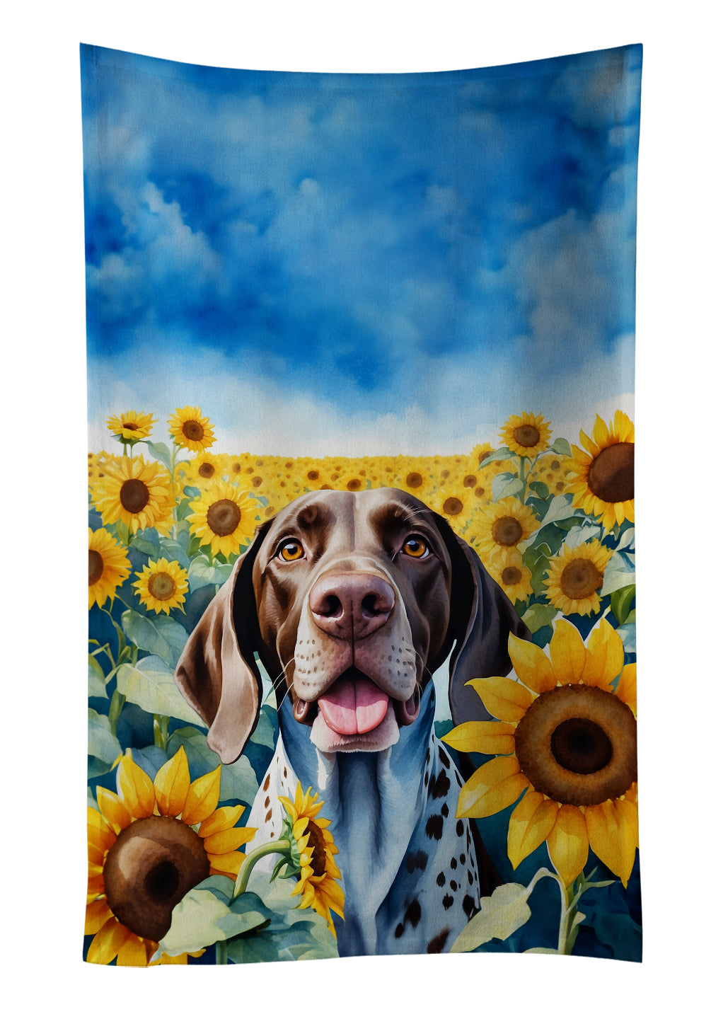 German Shorthaired Pointer in Sunflowers Kitchen Towel Velour Plush Front and Cotton Loop Back Machine Washable