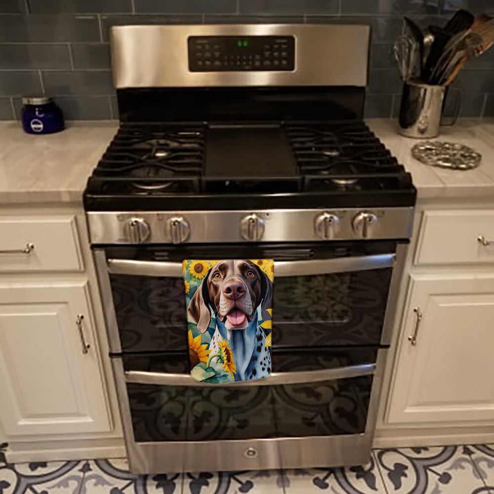 German Shorthaired Pointer in Sunflowers Kitchen Towel Velour Plush Front and Cotton Loop Back Machine Washable