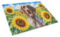 German Shorthaired Pointer in Sunflowers Cutting Board Tempered Glass Kitchen Cutting Surface, Heat Resistant Chopping Board with Non-Slip Feet, Decorative Food Prep & Serving