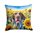 German Shorthaired Pointer in Sunflowers Decorative Throw Pillow 14x14 Indoor Outdoor Accent Cushion, Fabric Cover with Insert for Sofa, Bed, Porch & Living Room