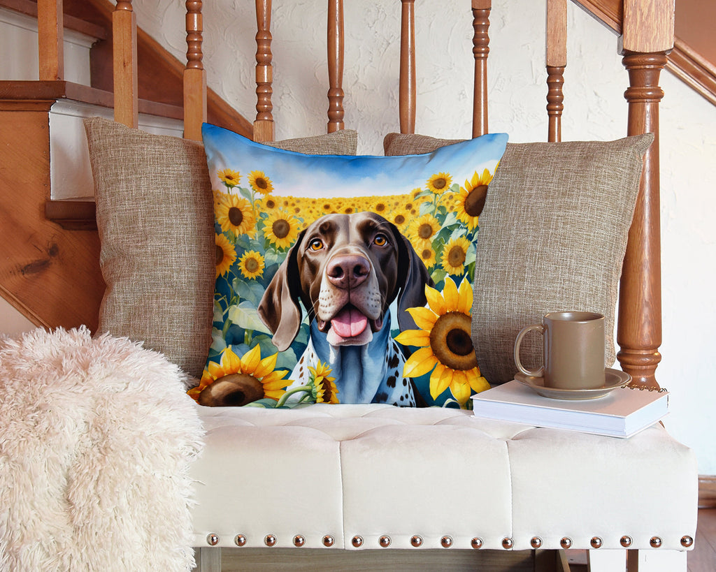 German Shorthaired Pointer in Sunflowers Decorative Throw Pillow 14x14 Indoor Outdoor Accent Cushion, Fabric Cover with Insert for Sofa, Bed, Porch & Living Room